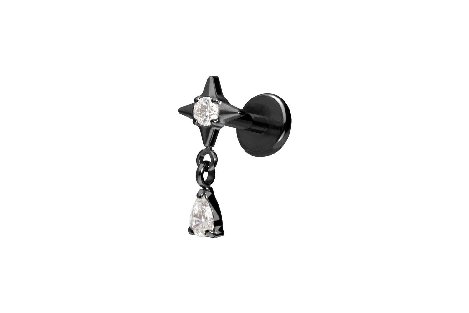 Titan Labret Piercing mit Push Fit STERN + KRISTALLTROPFEN